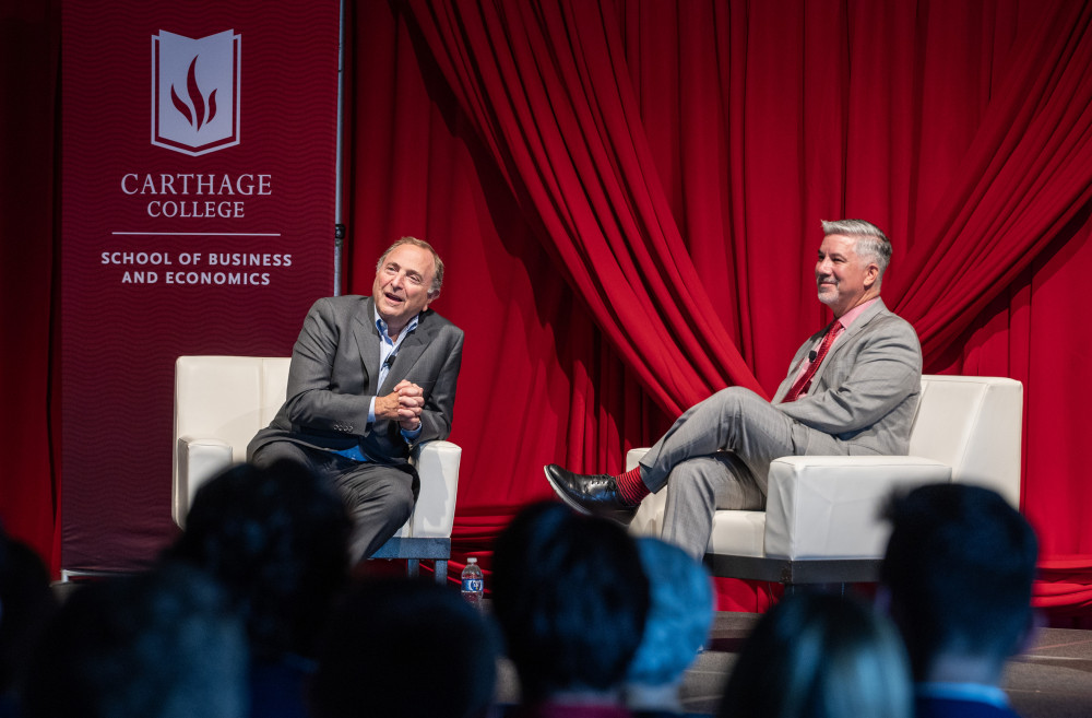 NHL Commissioner Gary Bettman (shown at left) was the featured guest at Carthage's first Spotligh...