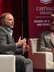 NHL Commissioner Gary Bettman, left, and Carthage dean Jim Padilla hold a Q&A session during ...