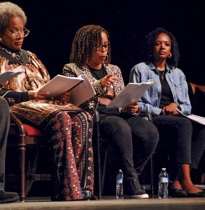Actors Vanetta Powell, Lesley Bracero, and Adrianna Jones participated in the first staged readin...