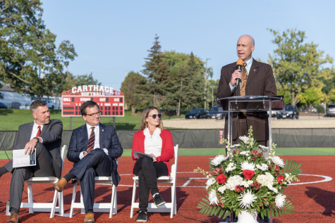 David C. Wiers ?98 spoke at the dedication for Wiers Family Stadium on Sept. 29, 2023.