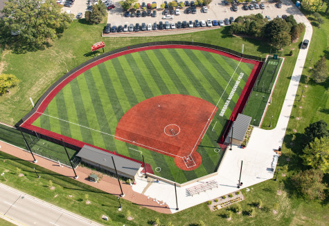 An aerial view of Wiers Family Stadium and Barbara Madrigrano Field.