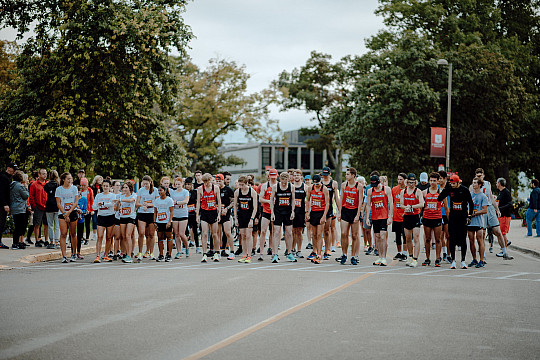 Firebirds get ready to run for the Firebird 5k at Homecoming and Family Weekend.