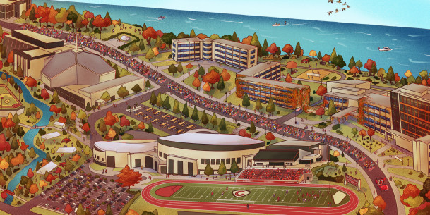 A drawing of the Carthage campus during Homecoming & Family Weekend.