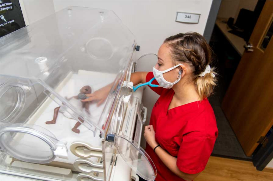 The Nursing Learning Laboratory has a baby high-fidelity human simulator so students can learn ho...