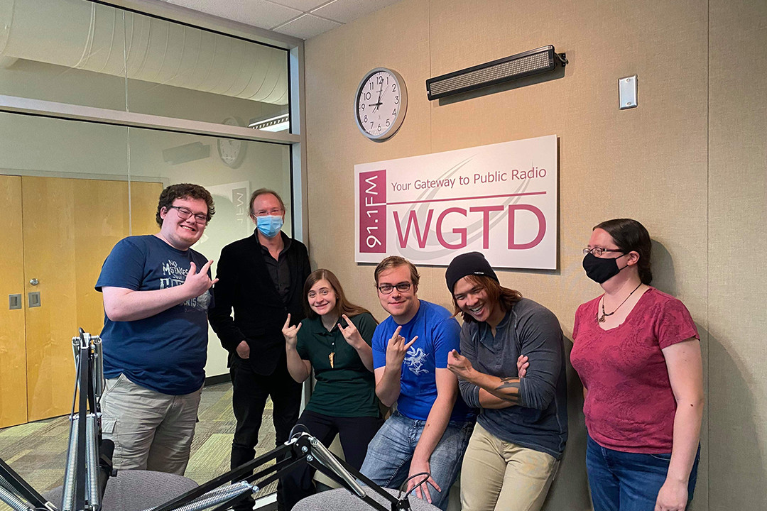 Fall 2022 paleo team at their interview about the summer?s field season at WGTD 91.1 FM, Kenosha?...